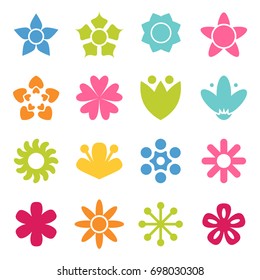 Flower icon collection in flat style. Daisy symbol or logo, template, pictogram. Blossom silhouette. Colorful 70s retro design vector illustration. Minimal style