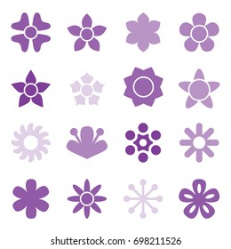 Flower icon collection in flat style. Daisy symbol or logo, template, pictogram. Blossom silhouette. Colorful 70s retro design vector illustration. Minimal style