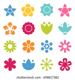 Flower icon collection in flat style. Daisy symbol or logo, template, pictogram. Blossom silhouette. Colorful 70s retro design vector illustration. Minimal style