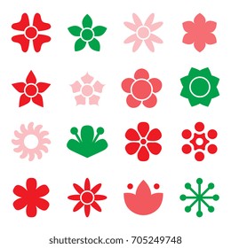 Flower icon collection in flat style. Daisy symbol or logo, template, pictogram. Blossom silhouette. Colorful 70s retro design vector illustration. Minimal style