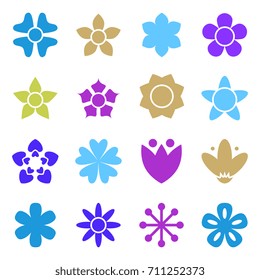 Flower icon collection in flat style. Daisy symbol or logo, template, pictogram. Blossom silhouette. Colorful 70s retro design vector illustration. Minimal style