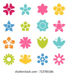 Flower icon collection in flat style. Daisy symbol or logo, template, pictogram. Blossom silhouette. Colorful 70s retro design vector illustration. Minimal style