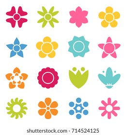 Colección de iconos de flores en estilo plano. Símbolo o logotipo de margarita, plantilla, pictograma. Silueta de flores. Colorida ilustración vectorial de diseño retro de los años 70. Estilo minimalista