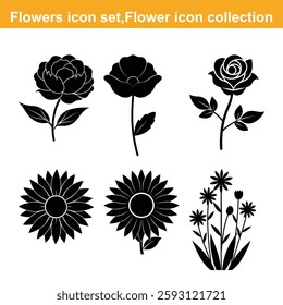 Flower icon collection, Simple line set of flower icons, vector illustration