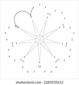 Flower Icon Connect The Dots, Abstract Flower Vector Art Illustration, Puzzle Game Containing A Sequence Of Numbered Dots