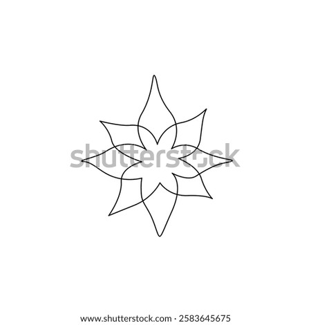 Flower icon, continuous line drawing, small tattoo, print for clothes, emblem or logo design, silhouette one single line on a white background, isolated vector illustration.