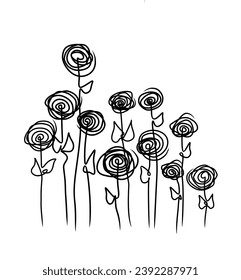 Flower icon with continuous line. Minimal abstract flowers and leaves. Editable vector lines.
