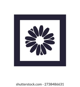 Flower Icon in Dark Frame, Simple Design, White Background, Logo Usage