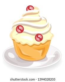 The flower icon of a delicious muffin. A cookie with a cream filling will decorate any holiday cake. The cake comes to tea and coffee as a dessert. Vector illustration.