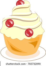 The flower icon of a delicious muffin. A cookie with a cream filling will decorate any holiday cake. The cake comes to tea and coffee as a dessert. Vector illustration.