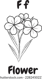 Flower icon with English alphabet F letter.For worksheets and coloring pages.