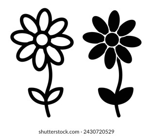 Flower icon in filled and outlined style on white background