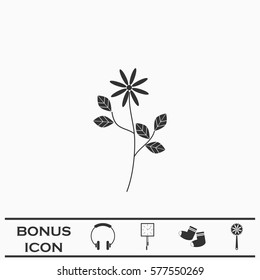 Flower icon flat. Black pictogram on white background. Vector illustration symbol and bonus button