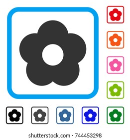 Flower icon. Flat gray iconic symbol in a blue rounded rectangle. Black, gray, green, blue, red, orange color additional versions of Flower vector. Designed for web and software UI.