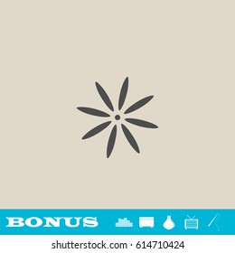 Flower icon flat. Grey pictogram on light background. Vector illustration symbol and bonus button real estate, ottoman, vase, tv, fishing rod
