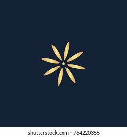 Flower icon flat. Simple gold pictogram on dark background. Vector illustration symbol