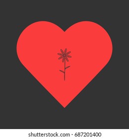 Flower icon flat. Simple pictogram on heart background. Vector illustration symbol