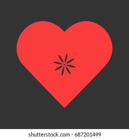 Flower icon flat. Simple pictogram on heart background. Vector illustration symbol
