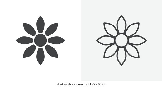 Icono de la flor plano y diseño de conjunto simple