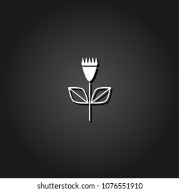 Flower icon flat. Simple White pictogram on black background with shadow. Vector illustration symbol