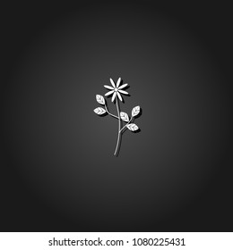 Flower icon flat. Simple White pictogram on black background with shadow. Vector illustration symbol