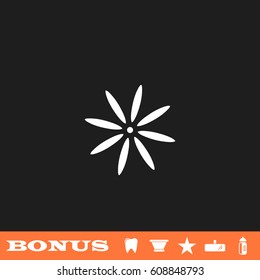 Flower icon flat. White pictogram on black background. Vector illustration symbol and bonus button tooth, vase, star, mirror, bottle