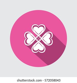 Flower icon. Floral symbol. Four petals, cruciform, cruciferous. Round circle flat icon with long shadow. Vector isolated.