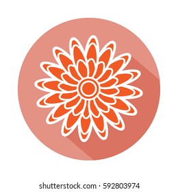 Flower icon. Floral symbols. Round circle flat sign with long shadow. May be used in cuisine. Vector