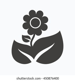 Flower icon. Florist plant with leaf symbol. Gray flat web icon on white background. Vector