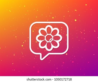 Flower icon. Florist plant with petals symbol. Soft color gradient background. Speech bubble with flat icon. Vector