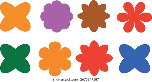 flower, icon, geometric, star, shape, collection, design, symbol, vector, abstract, graphic, set, minimal, silhouette, art, element, form, geometry, simple, illustration, modern, retro, bauhaus, decor