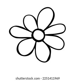 Flower icon. Hand drawn simple black outline vector illustration clip art in doodle style, isolated on white background