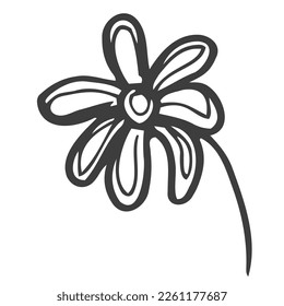 Flower icon. Hand drawn simple black outline vector illustration clip art in doodle style, isolated on white background