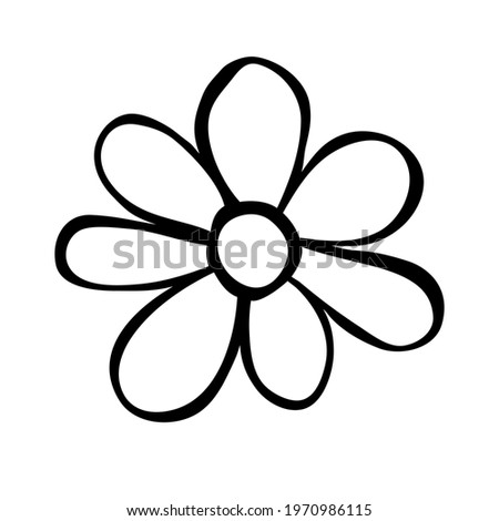 Flower icon. Hand drawn simple black outline vector illustration clip art in doodle style, isolated on white background