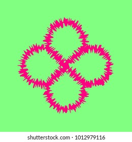 Flower icon. Infinity perpendicular infinity. Vector. Magenta rough icon on greenish background. Isolated.