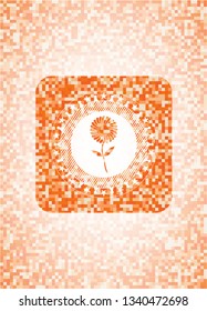 flower icon inside abstract orange mosaic emblem with background