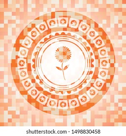 flower icon inside abstract orange mosaic emblem
