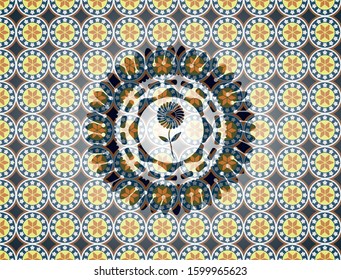 flower icon inside arabesque badge. arabic decoration.