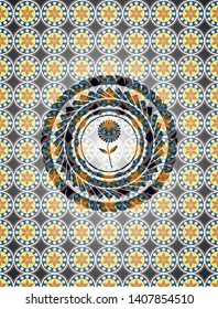 flower icon inside arabesque emblem. arabic decoration.