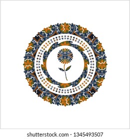 flower icon inside arabesque style badge. arabic decoration.