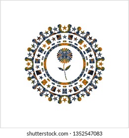 flower icon inside arabesque style badge. arabic decoration.