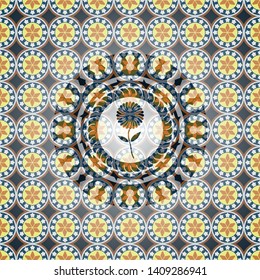 flower icon inside arabesque style badge. arabic decoration.
