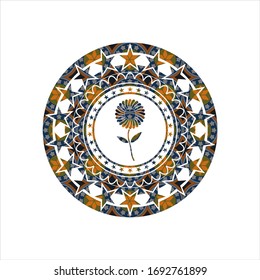 ícono de flor dentro del fondo de la placa árabe. Decoración árabe. 
