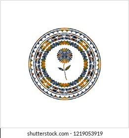flower icon inside arabic emblem background. Arabesque decoration.