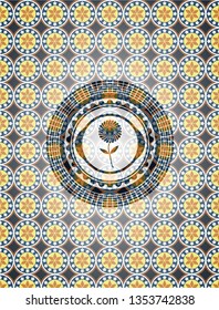 flower icon inside arabic emblem background. Arabesque decoration.