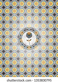 flower icon inside arabic emblem background. Arabesque decoration.