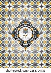 flower icon inside arabic emblem. Arabesque decoration. 