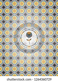 flower icon inside arabic style emblem. Arabesque decoration.
