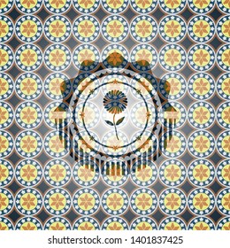 flower icon inside arabic style emblem. Arabesque decoration.