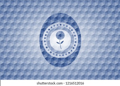 flower icon inside blue hexagon badge.